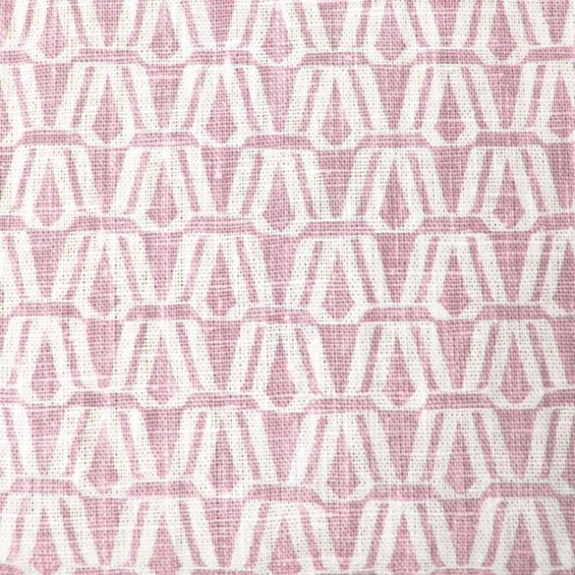 Ilva Dusty Pink - White linen fabric, Pink contemporary print