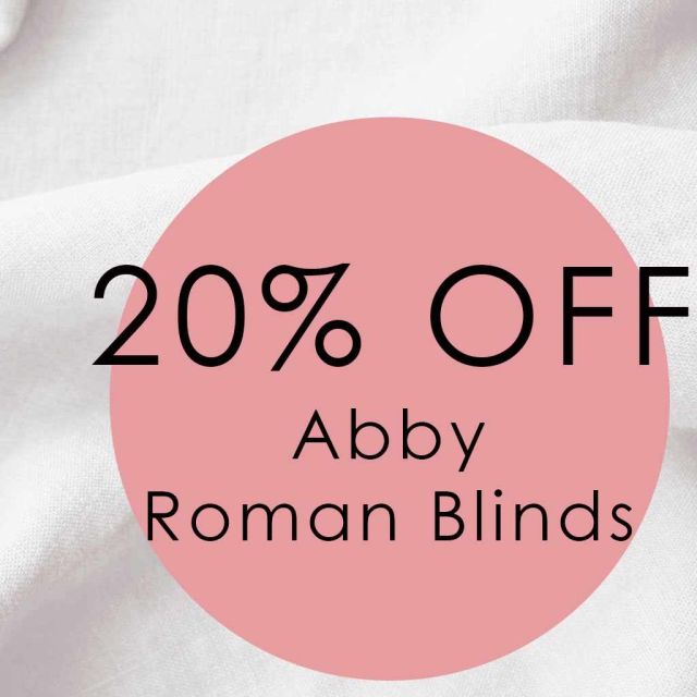 20% discount for Abby White Linen Roman blinds