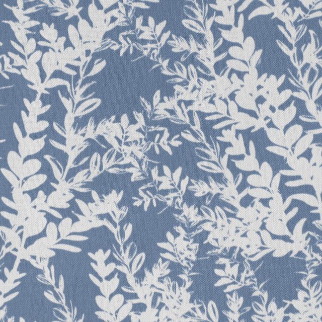 Christa-INV-WHT Agate Blue- Curtain fabric with Blue botanical print