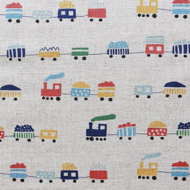 Bruno Navy - Natural fabric, Blue train pattern - Kids print!