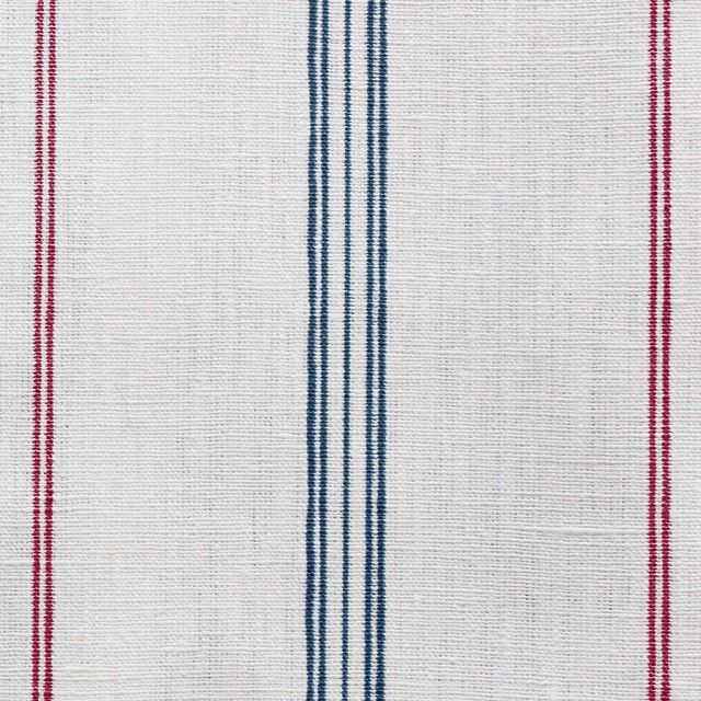 Elise Red-Ink-WHT - Linen curtain fabric, Red & Blue stripes
