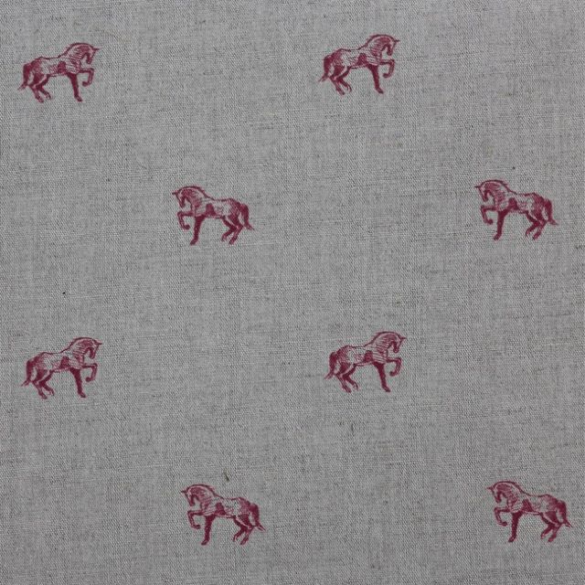 Horse Cherry - Curtain fabric with red pattern of horses