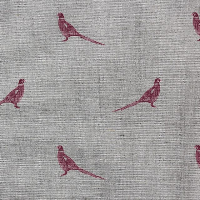 Pheasant Cherry - Curtain fabric with red pattern of pheasants