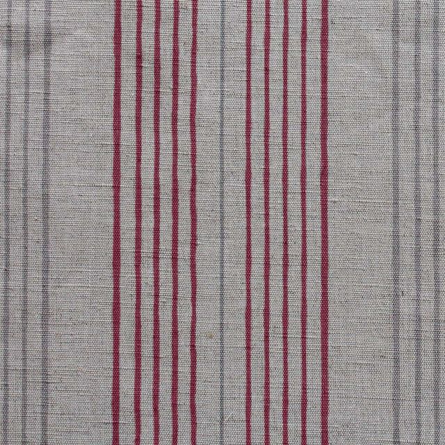 Else-Cherry-  Linen Cotton mix curtain fabric, Red & Grey stripes