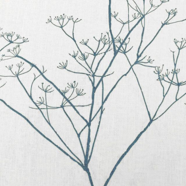 Cicely Agate Blue - White curtain fabric, Blue botanical print