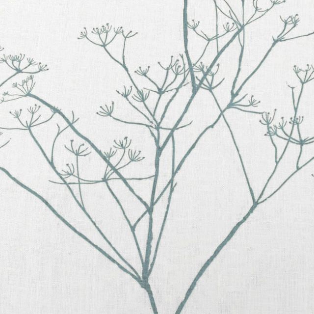 Cicely Shadow Blue - White curtain fabric, Blue botanical print