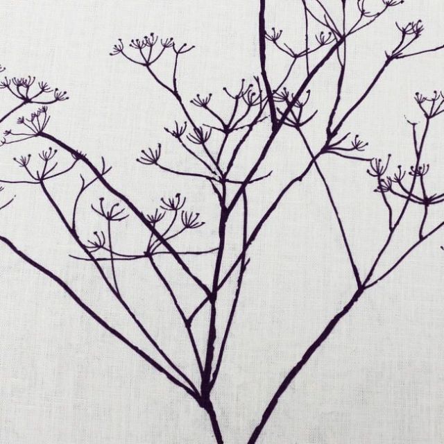 Cicely Grape - White linen fabric, purple botanical print