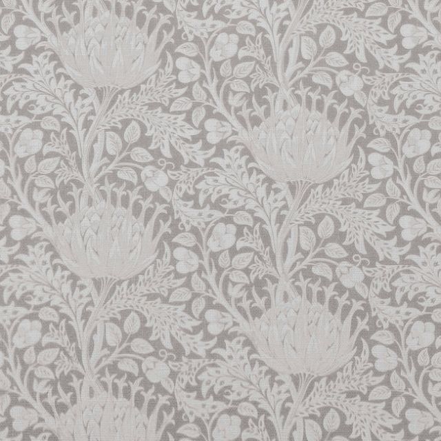 Katarina Grey Sand - White linen fabric with Grey floral print