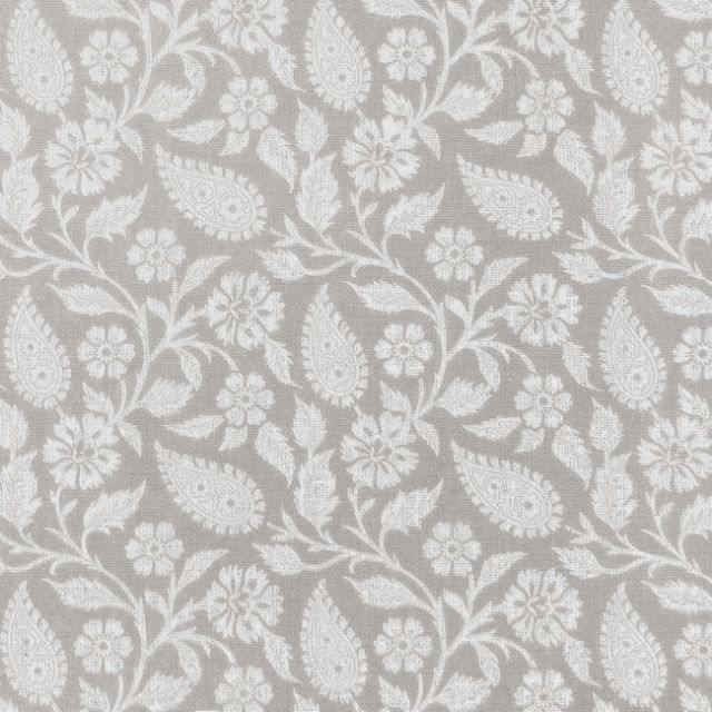 Sonja Grey Sand - White Linen fabric, Grey paisley print