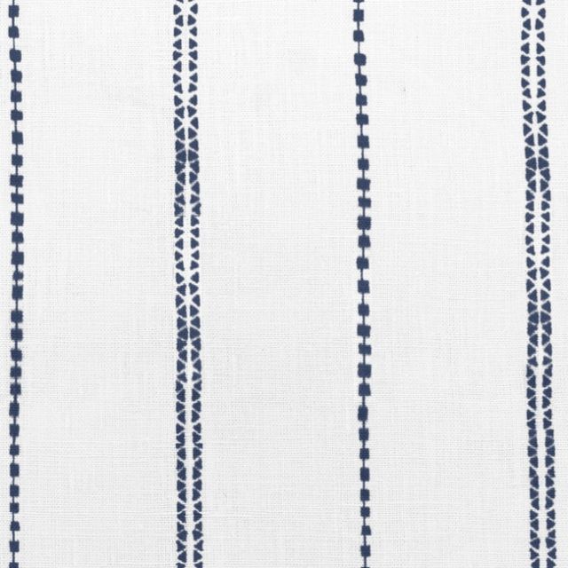 Inga Ink - White fabric with dark Blue decorative stripes, 100% Linen
