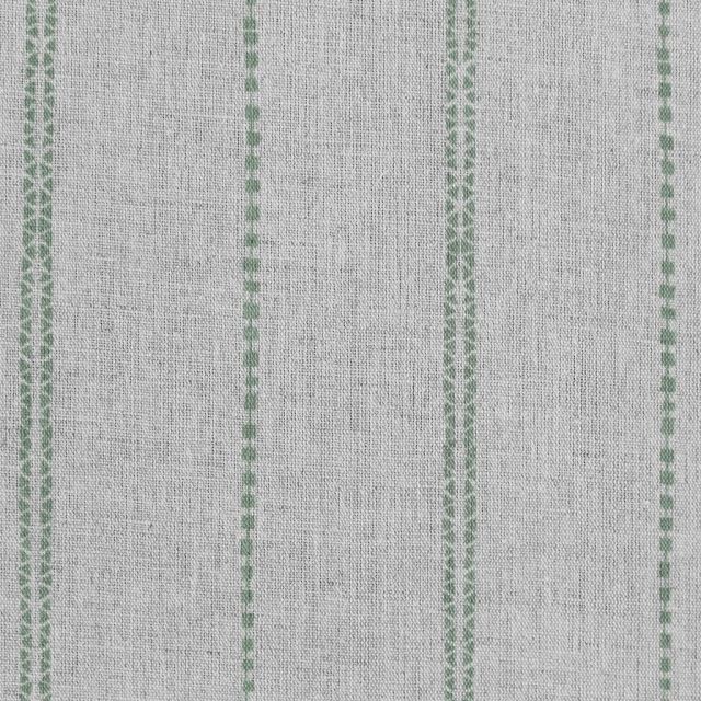Inga-NAT Jade Mist - Natural fabric with Green decorative stripes, Linen Cotton mix