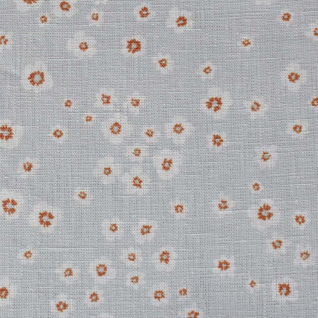 Janika Tangerine - Linen curtain fabric - Orange flower print on Grey background