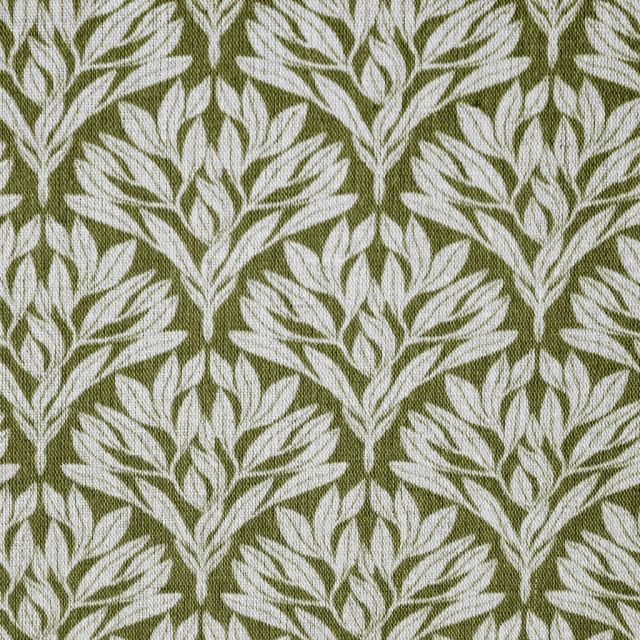 Birna Khaki - Curtain fabric with Green botanical print
