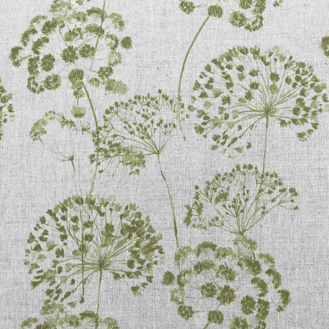 Erleen-Nat Khaki - Curtain fabric with Green botanical print