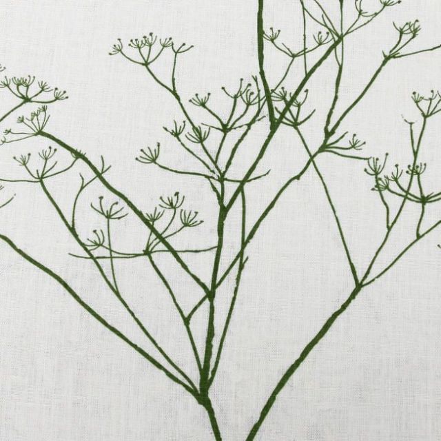 Cicely Leaf - White linen, Green botanical print