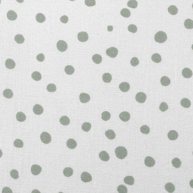 Dottie Meadow-WHT - Dotted fabric with Green spots, 100% Linen