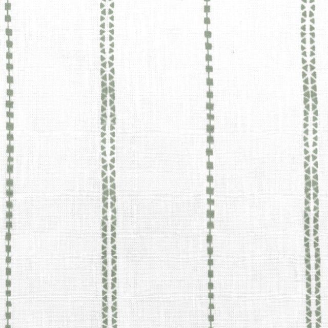 Inga Meadow - White fabric with Green decorative stripes, 100% Linen