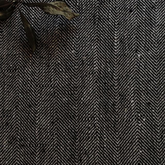 Meja Noir - 100% Linen Herringbone fabric, Black and Natural linen