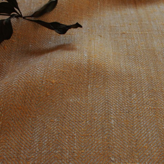 Meja Tangerine - 100% Linen Herringbone fabric, Tangerine and Natural linen