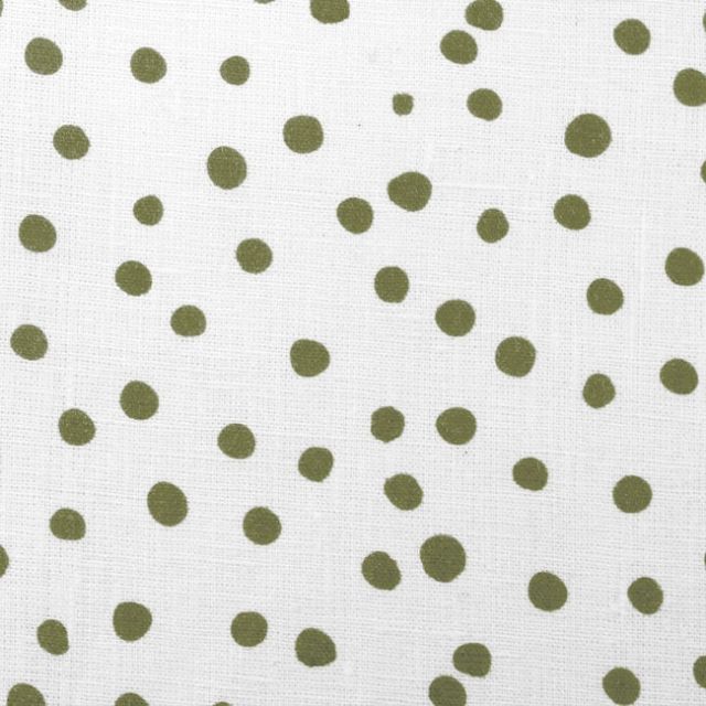 Dottie Moss-WHT - Dotted fabric with Green spots, 100% Linen