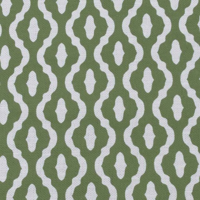 Oona Moss - White linen fabric, Green abstract print