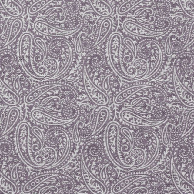 Gigi New Fig - White fabric with purple paisley print, 100% linen