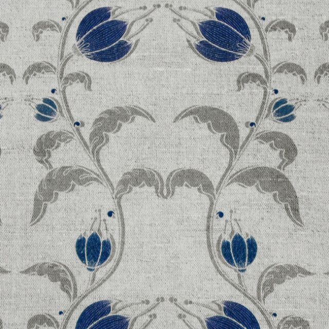 Dana Night Blue - Curtain fabric with dark blue / grey print