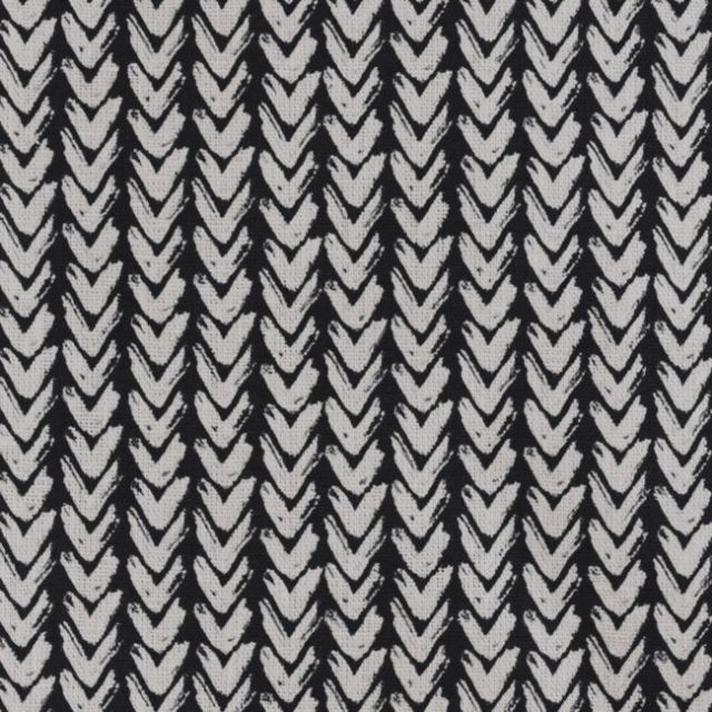 Fia Noir - Linen curtain fabric, abstract Black pattern
