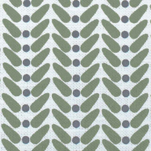 Hilda Olive - White curtain fabric printed with Green and Grey