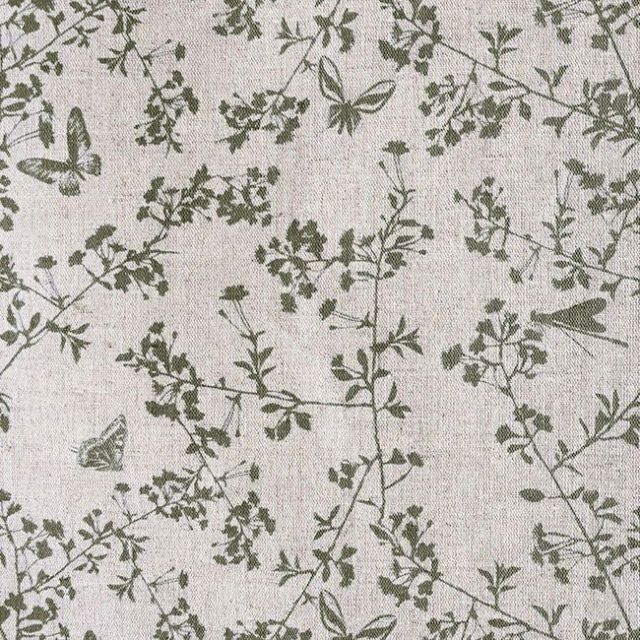 Kamille Olive - Curtain fabric, Olive Green pattern with butterflies