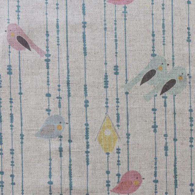 Birds Blue - Curtain fabric, Blue birds and pearls pattern - Kids print!