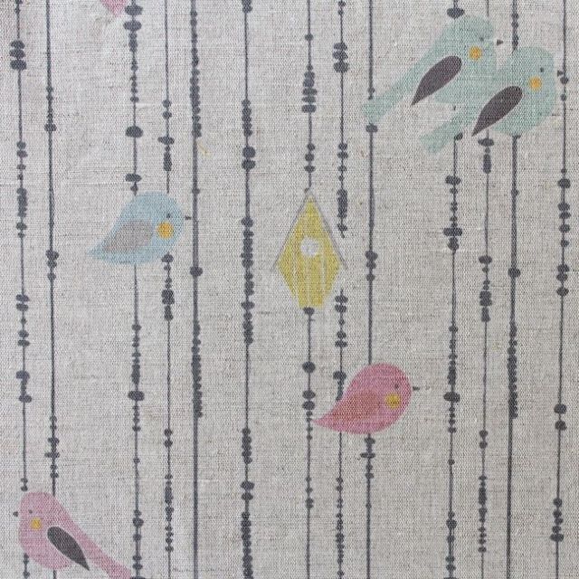 Birds Ash - Curtain fabric, birds and grey pearls pattern - Kids print!