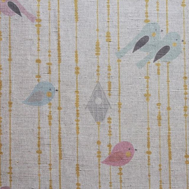 Birds Yellow - Curtain fabric, birds and yellow pearls pattern - Kids print!