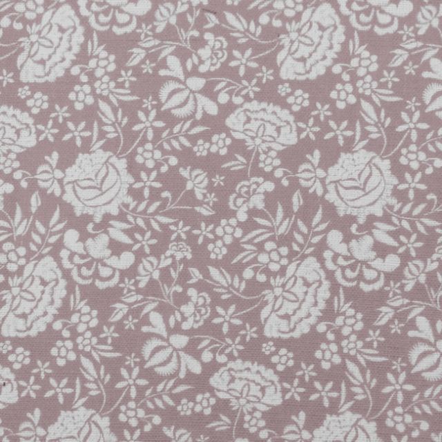 Paola Peony - White Linen fabric, Pink floral print