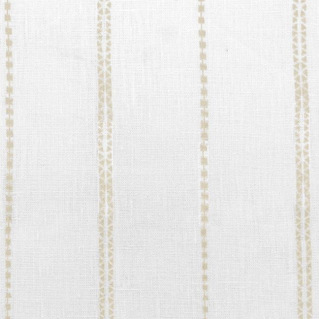 Inga Powder Sand - White fabric with light Brown decorative stripes, 100% Linen