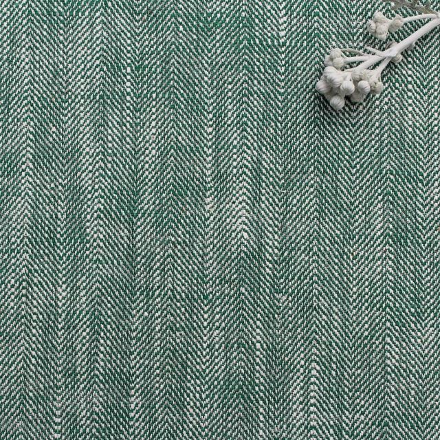 Linen Cotton Herringbone fabric, Ruby Emerald