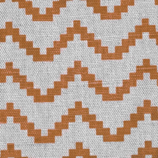 Azig Tangerine - Orange zigzag print on Natural Linen Fabric