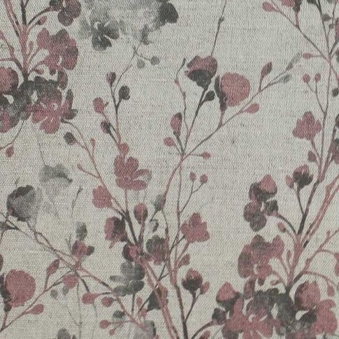 FlowerBliss Powder Rose - Natural Linen Fabric printed with pink and grey floral print
