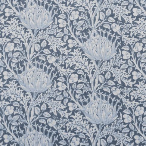 Katarina Agate Blue - White linen fabric with Blue floral print