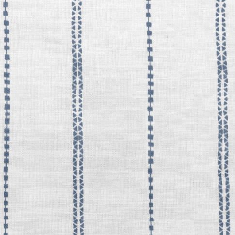 Inga Agate Blue - White fabric with Blue decorative stripes, 100% Linen