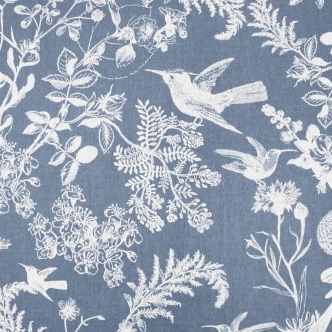 Marianne Agate Blue - Curtain fabric with Blue botanical print