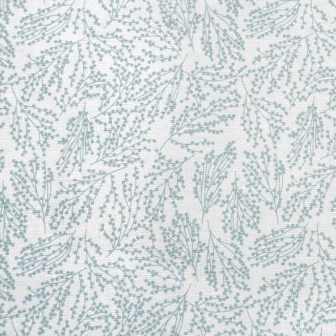 Lisbell Aqua-WHT - White linen fabric with Light blue botanical print