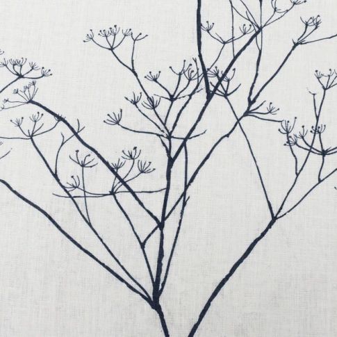 Cicely Ash - White linen fabric, Grey botanical print
