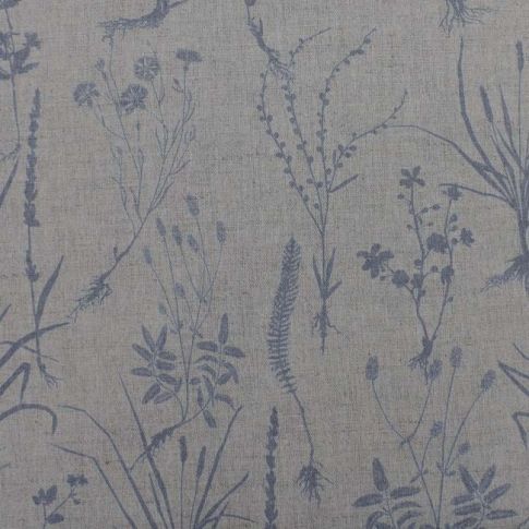 Iida Ash- Fabric for curtains, Grey Botanical Print