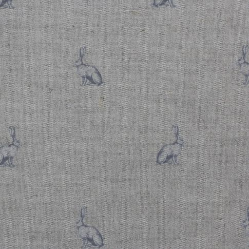 Rabbit Ash - Curtain fabric with grey pattern of rabbits