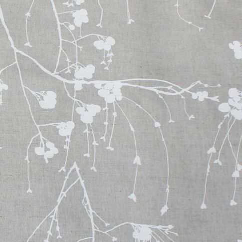 Berry White - Natural fabric with white botanical print