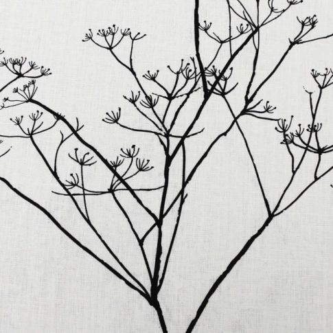Cicely Black - White linen fabric, black botanical print