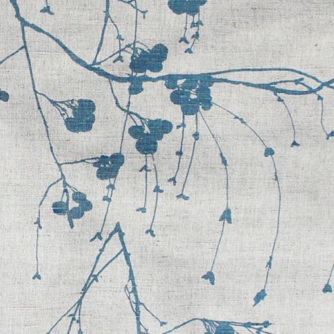 Berry Blue Stone - Botanical Blue print on Linen Cotton fabric