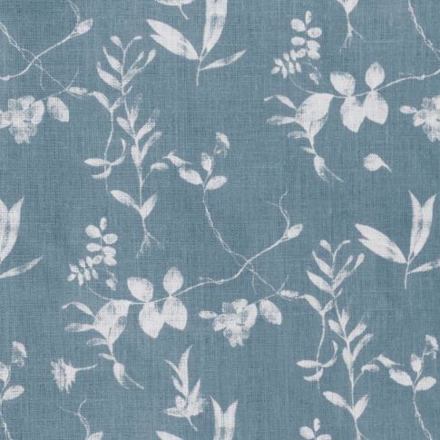 Flora Blue Mist - Curtain fabric with blue botanical print