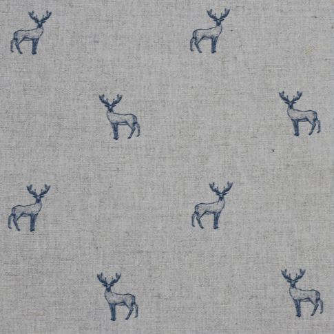 Deer Blue Stone - Curtain fabric with blue pattern of deers